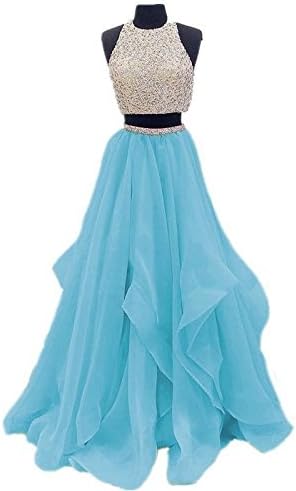 Dressytailor Two Piece Floor Length Organza Prom Dress Beaded Evening Gown