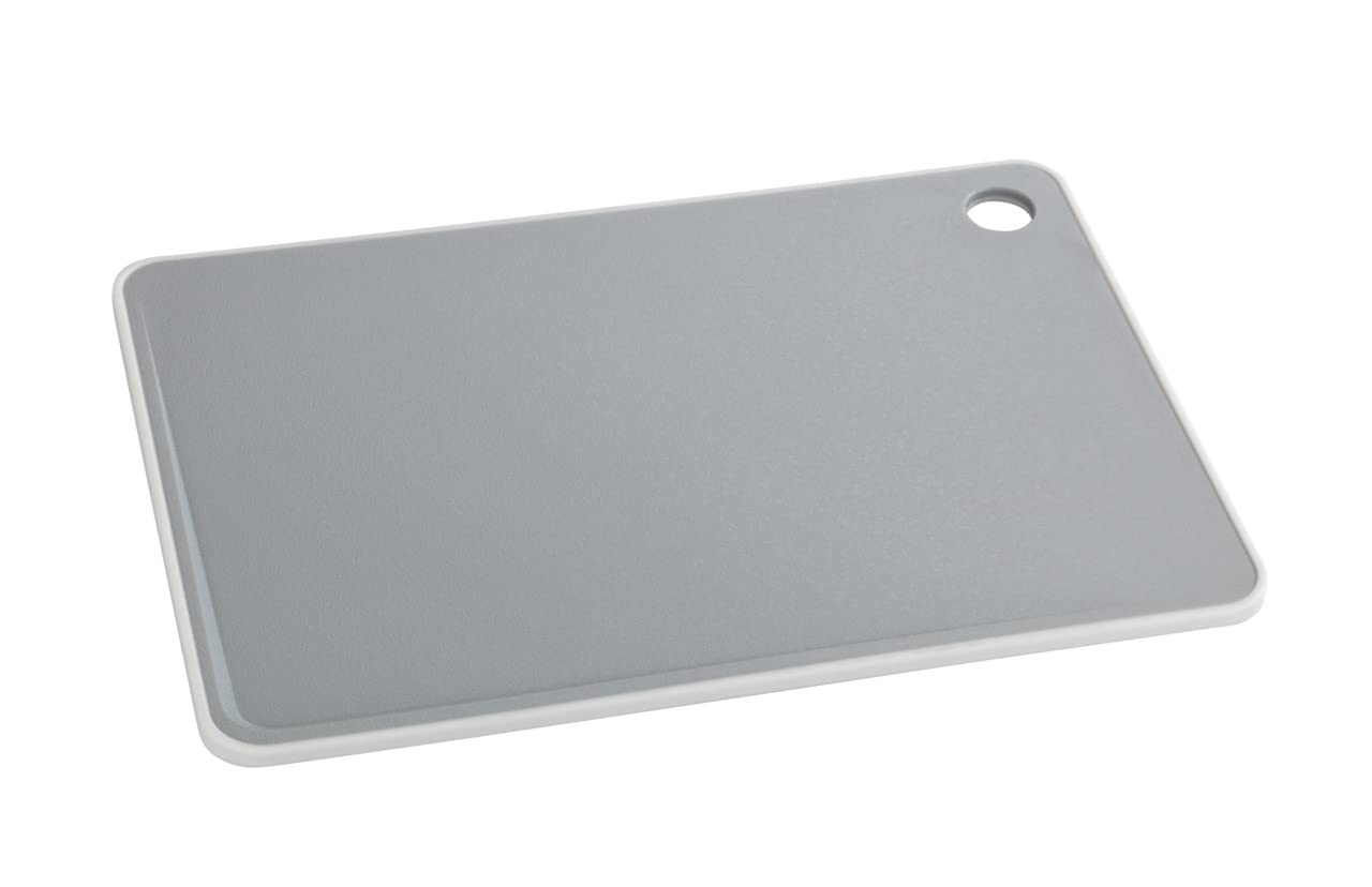 WENKO Basic S Chopping Board, Kitchen Board, Chopping Board with Juice Groove and Grip Hole, Antibacterial, Polypropylene, 23 x 0.8 x 16 cm, Light Grey