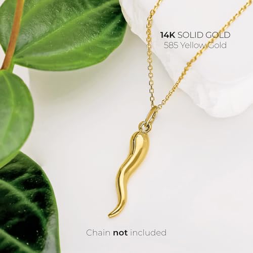 forme di Lucchetta Lucchetta 14K Italian Gold Horn Pendant Hollow for Him and Her, Suitable for Gifting Handmade in Italy, Hypoallergenic Made to Last - Fits Perfectly up to 4mm Necklace