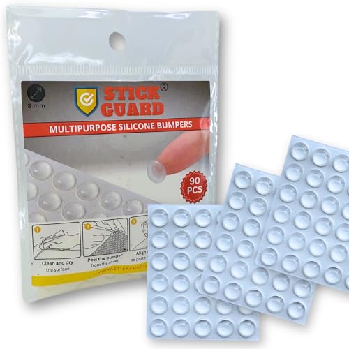 StickGuard Clear Self-Adhesive Cabinet Door Bumpers (Pack of 90) – Noise Dampening, Scratch-Resistant Silicone Pads for Drawers, Doors, Furniture, and More – Invisible Protective Cushion