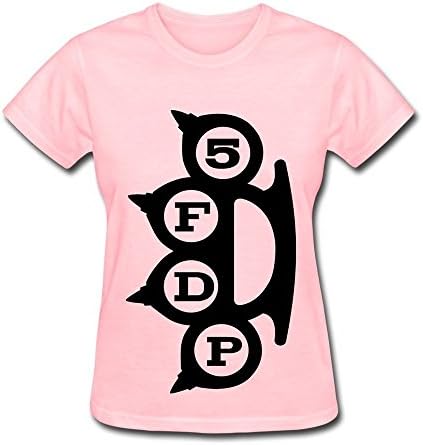 Women's Five Finger Death Punch Band Logo Screw Neck 100% Cotton T-shirt Size L Pink