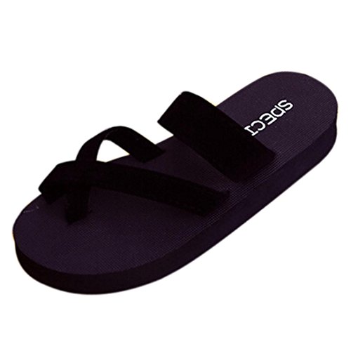 Han Shi Womens Fashion Flat Sandals Summer Flip Flops Slippers Beach Open Toe Shoes (Black, 6)