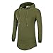 DAVID.ANN Mens Hipster Hip Hop Pullover Longline Side Zipper Long Sleeve Hooded T Shirt,Army Green,Large