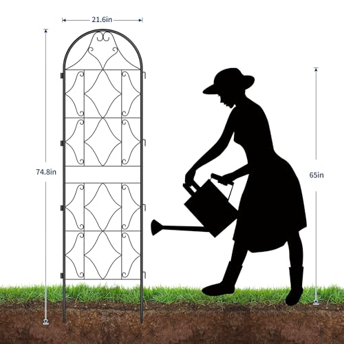 GarveeLife Large Black Metal Garden Trellis Panels – 75"(2M) Tall Decorative Fence for Climbing Plants, Vegetables & Vines – Rustproof Outdoor Support Screen – Ideal for Flowers, Roses, Cucumbers –