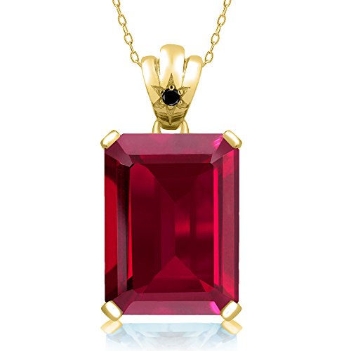17.03 Ct Red Created Ruby Black Diamond 18K Yellow Gold Plated Silver Pendant 17.03 Ct Red Created Ruby Black Diamond 18K Yellow Gold Plated Silver Pendant
