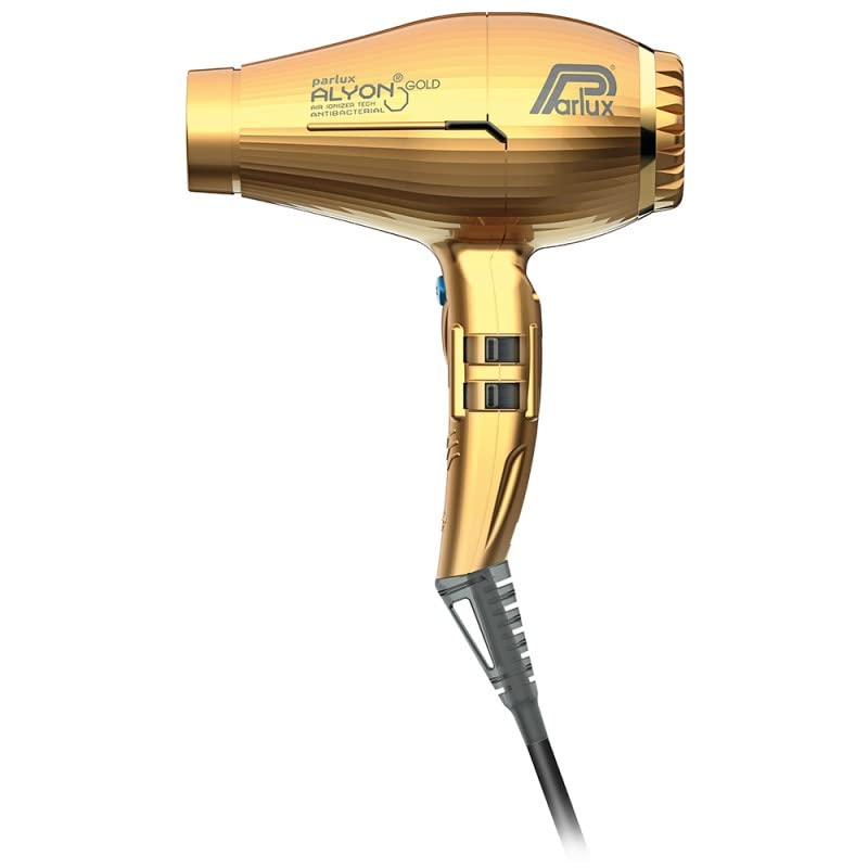 Parlux Alyon Hair Dryer. Light, Long Life Professional Hairdryer with Air Ionizer Technology & 2 Concentrator Nozzles. 2250 W Blow Dryer with 2 Speeds, 4 Temperatures & Cold Shot Button. (Gold)
