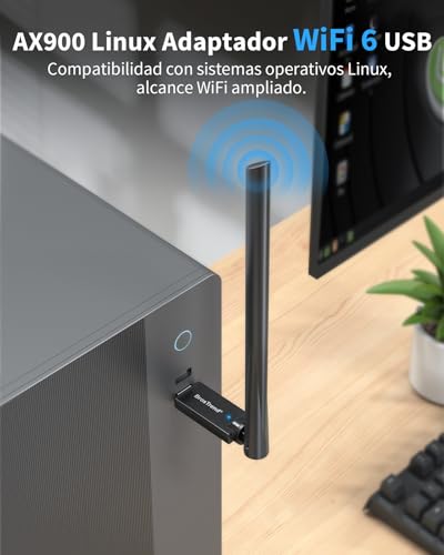 BrosTrend AX900 WiFi 6 USB Linux, Long Range Wi-Fi USB Dongle with 6dBi Antenna for Ubuntu, Debian, Raspberry Pi, Mint, Zorin, Windows etc Linux WiFi Adapter for PC, Dual Band 5GHz and 2.4GHz