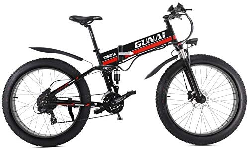 GUNAI Mountain Bike Elettrica, Bici elettrica 1000W Bici Montagna Ebike 21  velocità 26 'Full Suspension 48V12AH Pedali Assist(Black) -