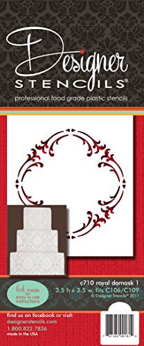 Designer Stencils C710 Royal Damask Cake Stencil Tier 1, Beige/semi-transparent