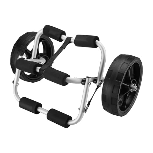 Wiltec klappbarer Alu Kanuwagen bis 45 kg, Transportwagen für Boote, Kanus, Kajaks, Surfwagen mit Polstern, Ø25 cm PU-Räder inkl. Nylonband zur Fixier
