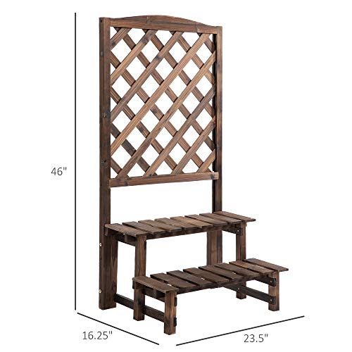 Outsunny Outdoor Plant Stand, Wooden Tiered Plant Shelf with Trellis