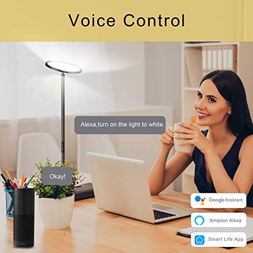 Wixann Smart Led Floor Lamp - WiFi Torchiere Floor Lamp Work with Alexa Google Home, 2000LM Super Bright Dimmable Color Changing Modern Standing Lamp for Living Rooms Bedroom Offices - Black