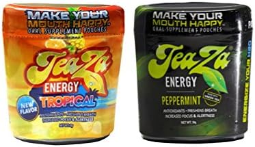 TeaZa Energy 4 Pack 2 Tropical 2 Peppermint - Cold Brew Tea with caffeine Stop Smoking, Weight Control