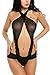 Avidlove Women Halter Lingerie Mesh Teddy Sleepwear Jumpsuit Lace Babydoll Black