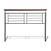 Fontane Metal Headboard with Geometric Panel and Rounded Cherry Top Rail, Silver Finish, Queen
