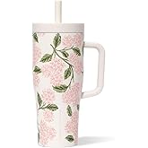 Corkcicle Cruiser Handle Tumbler, 22 oz, Rifle Paper Co. Pink Hydrangea | Spill-Safe Seal - Car-Friendly Base - BPA-Free Materials - Durable Construction - No-Sweat Exterior - Easy-Clean Design