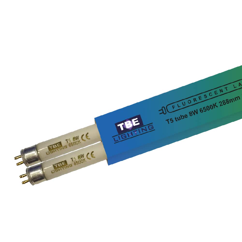 TBE LIGHTING T5 8w Fluorescent Tube Lamps 288mm - CFL Bulbs - G5 2-Pin Base Fittings - T5 High Efficiency Lamps, Day Light White 6500K