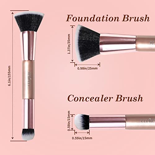 Makeup Brushes Dual-ended Foundation Brush Concealer Brush, Premium Rounded Taperd Flawless Brush Ideal for Liquid, Cream,Powder,Blending,Buffing