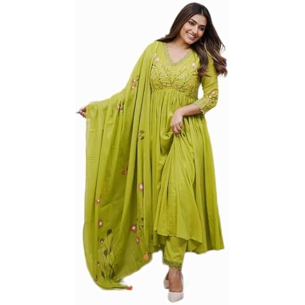 thumbnail image 2 of Sambhav Quilt Hub Women's Rayon Anarkali Kurta Set | Ajrakh Printed With Palazzo & Dupatta 2 of 9
