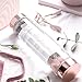 Crystal Elixir Glass Water Bottle â€“ Gemstone Wellness Dispenser with Rose Quartz Crystal Included to Infuse Water for Healing with Rose Gold lids a Great Gift idea for Women and Bridesmaids BPA Free