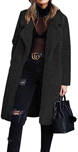 Gzbinz Women Fuzzy Fleece Coat Open Front Cardigan Lapel Long Coats Outwear Winter Warm Jacket S-3XL