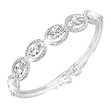 EVER FAITH Wedding Silver-Tone Leaf Bracelet Clear Zircon Austrian Crystal