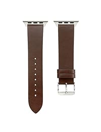 Correa de reloj compatible de 1.654 in, correa de piel auténtica, reemplazo para iWatch, acero inoxidable, compatible con relojes serie 4, serie 3, serie 2 serie 1 Sport
