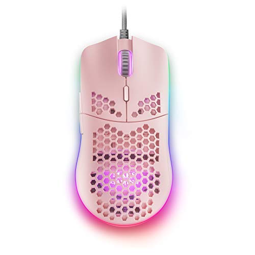 MMAX, Mouse Gaming Ultralight 69g, Sensore PixArt 12400DPI, RGB Chroma, 7 Pulsanti Programmabili, Switch HUANO, Cavo Feather, Windows/Linux/Mac/PS4/PS5/XBOX ONE/XBOX SERIES X-S, Rosa