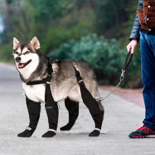 Dog Shoes, Dog Boots With Suspenders, Adjustable Washable Non-Slip Dog Shoes For Walking, Comfortable Dog Snow Boot, Paw Protectors With Reflective Straps For Small Medium Large Dog (L)