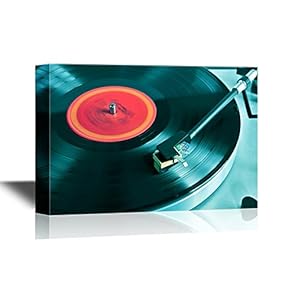 Music Canvas Wall Art - Vinyl Record Spinning on Turntable Close Up - Gallery Wrap Modern Home Art | Ready to Hang - 12x18 inches