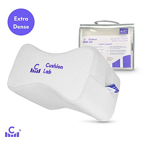 Cushion Lab Extra Dense Orthopedic Knee Pillow for Side Sleepers w/Hypoallergenic Cover - Firm Leg Support for Hip, Pregnancy, Sciatica, Joint, Spine, Back Pain Relief - Memory Foam Contour Wedge