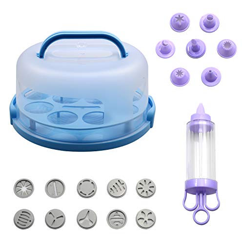 10" Cake Carrier with Handle and Cupcake Injector Icing Gun, Cake