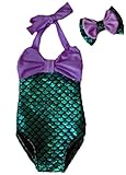 Little Girls 2pcs Swimmable Mermaid Princess Bikini Swim Bathing Suit+headband (6-7 Years)