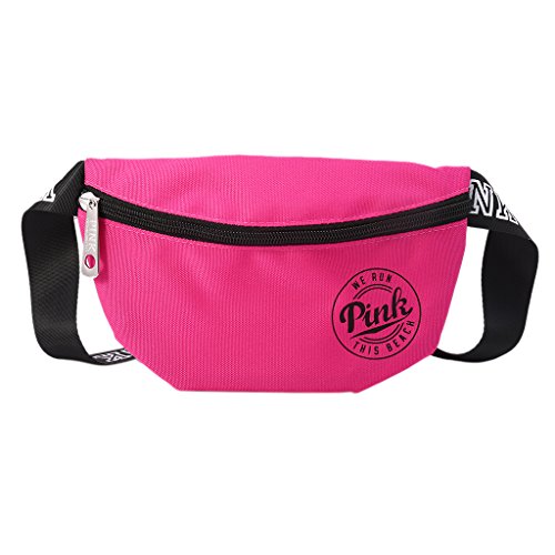 BKID Nylon Waist Pack Zipper Waist Bag Smart Phone Sport Case Travel Fanny Bag Card Pocket (Hot pink)