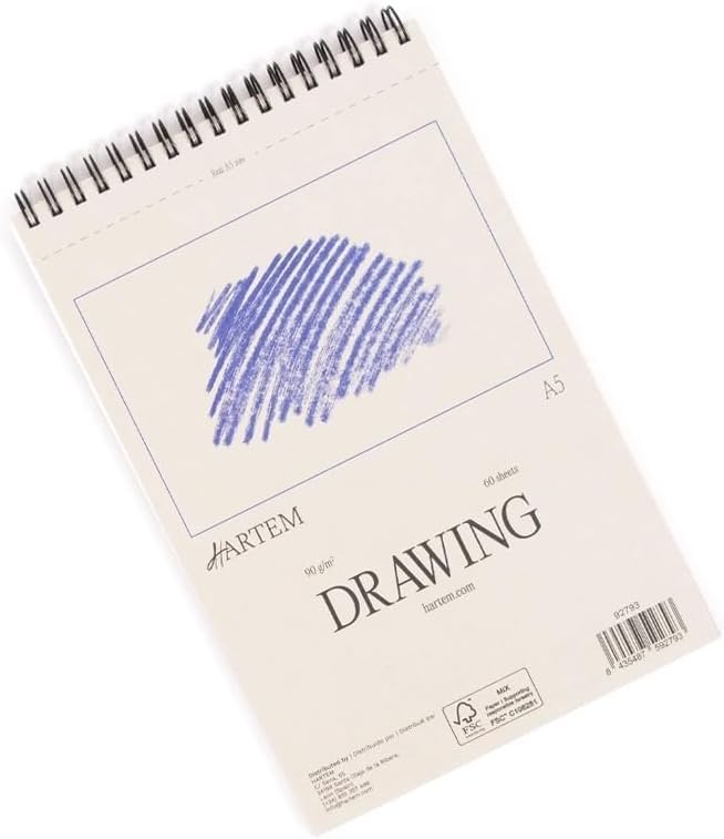 Hartem - A5 Sketchbook for Artists, Spiral Bound Drawing Pad, 60 Sheets, 60lb/90gsm Acid-Free Drawing Paper for Kids Artists, Beginners & Professionals, 14,8 x 21 cm