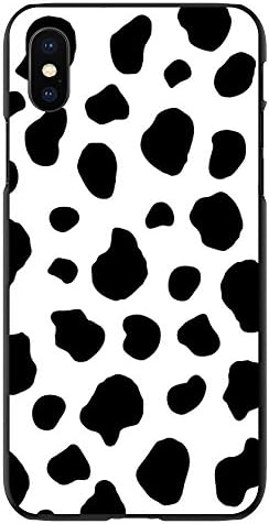DistinctInk Case for iPhone Xs MAX (6.5" Screen) - Custom Ultra Slim Thin Hard Black Plastic Cover - Black White Cow Dalmatian Spots - Animal Print