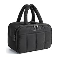 BAGSMART Travel Toiletry Bag, Puffy Large Toiletry Bag for Women, Lightweight Cosmetic Makeup Bag Organizer with Handle for Traveling, Accessories, Essentials, Toiletries (Black)
