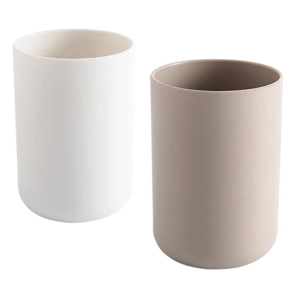 wongwongcat Cup 300ml, Japanese-Style Unbreakable Reusable Drinking Cups Set of 2 Colors, Tumbler Plastic Toothbrush Cup, Dishwasher Safe (White & Brown)