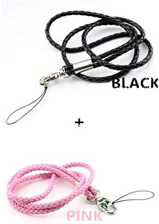 Handmade Braided Lanyards PU Leather Necklace Premium Quality Neck Lanyards keychain For Camera &amp; Cell Phone&amp; &amp; USB &amp; ID Badge Holder --2 Pack (Black/pink)