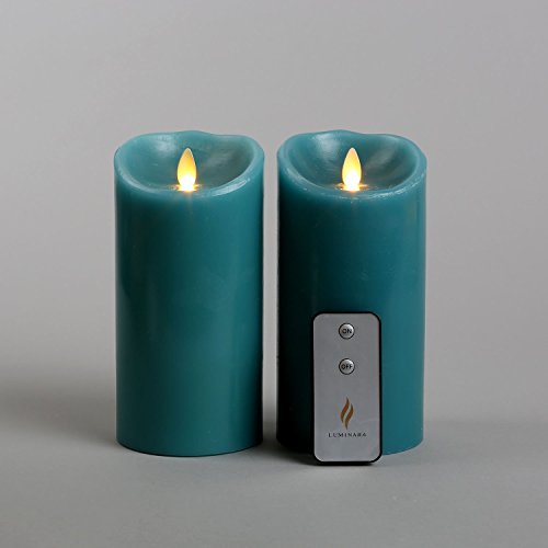 Luminara Set of 2 Blue Sage 7" Flameless Moving Wick Candle with Remote