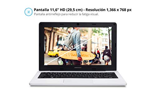 MEDION-Classmate-E11201-Ordenador-portatil-para-educacion-de-116-HD-Intel-Celeron-N3450-4GB-de-RAM-64GB-eMMC-Intel-HD-Graphics-Windows-10-Pro-Academic-Color-Blanco-Teclado-Qwerty-Espanol