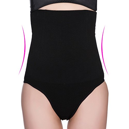 Women's High-Waist Thong Brief, DANLOTE Sexy Shapewear Tummy Slimmer waist Cincher Panties - Best Body Shaper Waist Trainer Thong Shorts Anti-curl Shorts for Women (M/L (waist 23.63" - 31.50"), Black)