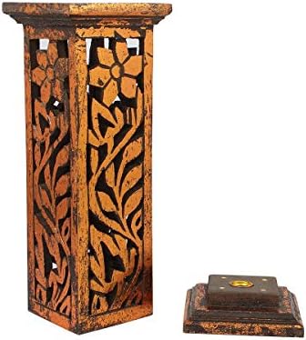 Handicrafzon Wooden Incense Tower Burner Ash Catcher, Incense Stick Cone Holder. Large Handmade Incense Burner Ideal for Aromatherapy, Home and Spa