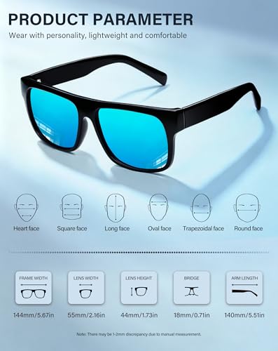 Joopin Acetate Men's Sunglasses Polarized Square Rectangle Frame TR90 Classic Fashion Style UV400 Protection