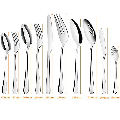 Silverware Set,MCIRCO 45 Pcs Flatware Set Serve for 8 Stainless Steel Forks Spoons Knives Set, Mirror Polished Cutlery Flatware Set with Large Serving Set
