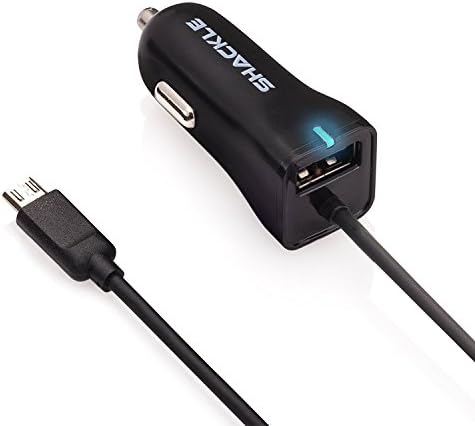 Micro USB Car Charger, Shackle Rapid Dual Car Charger Adapter with Straight USB Cable+ Built-in Fuse+ Smart Technology for Samsung Galaxy Motorola HTC LG Blackberry - Black