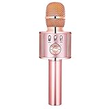 VERKB Wireless Karaoke Microphone with Speaker and FM, Mothers Day Gift Idea, 5in1 Magic Sound Portable Bluetooth karaoke Machine for Smartphone Home KTV, Party (Rose Gold)