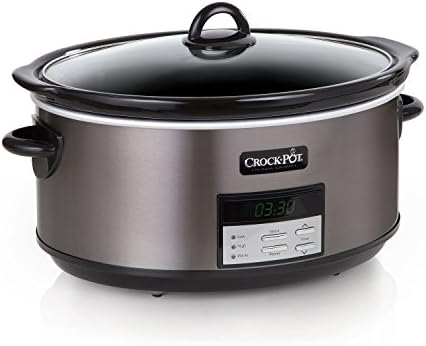 Crock-Pot Large 8-Quart Programmable Slow Cooker with Auto Warm Setting Black Stainless Steel