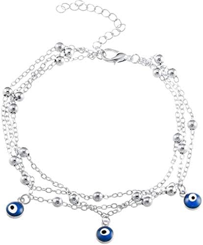 ngshanquzhuyu Turkish Evil Eyes Beads Anklets for Women Pendant Anklet Bracelet Foot Jewelry for Birthday, Valentine's Day, Anniversary(None 42Q110 Silver)