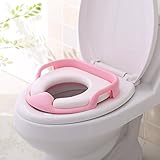 ZOLLOR Portable Potty Training Seat for Boys Girls,Non Slip Splash Guard Potty Trainer Toilet Cover with Comfort Soft Cushion and Handles for Baby and Toddlers,Round and Oval Toilets Applicable (pink)